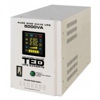UPS pentru centrala termica pe lemne gaz TED Electric 5000VA 3500W utilizeaza 2 acumulatori neinclusi unda sinusoida pura TED001689